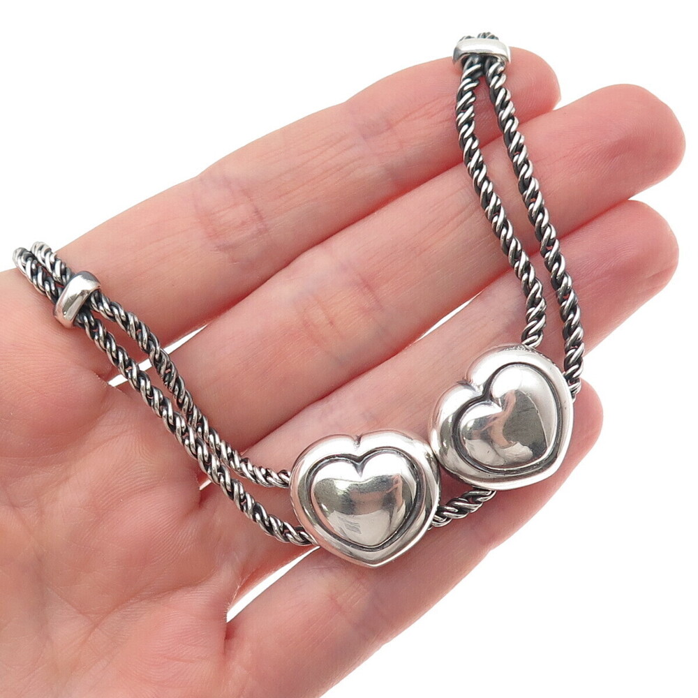 Tiffany & Co. 925 Sterling Vintage Italy Double Heart Rope Chain Necklace 16"